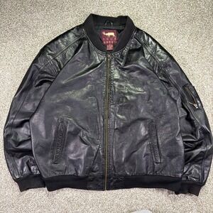Vintage Leather Military Style Bomber Jacket Size XL Good Leather ZIPUP